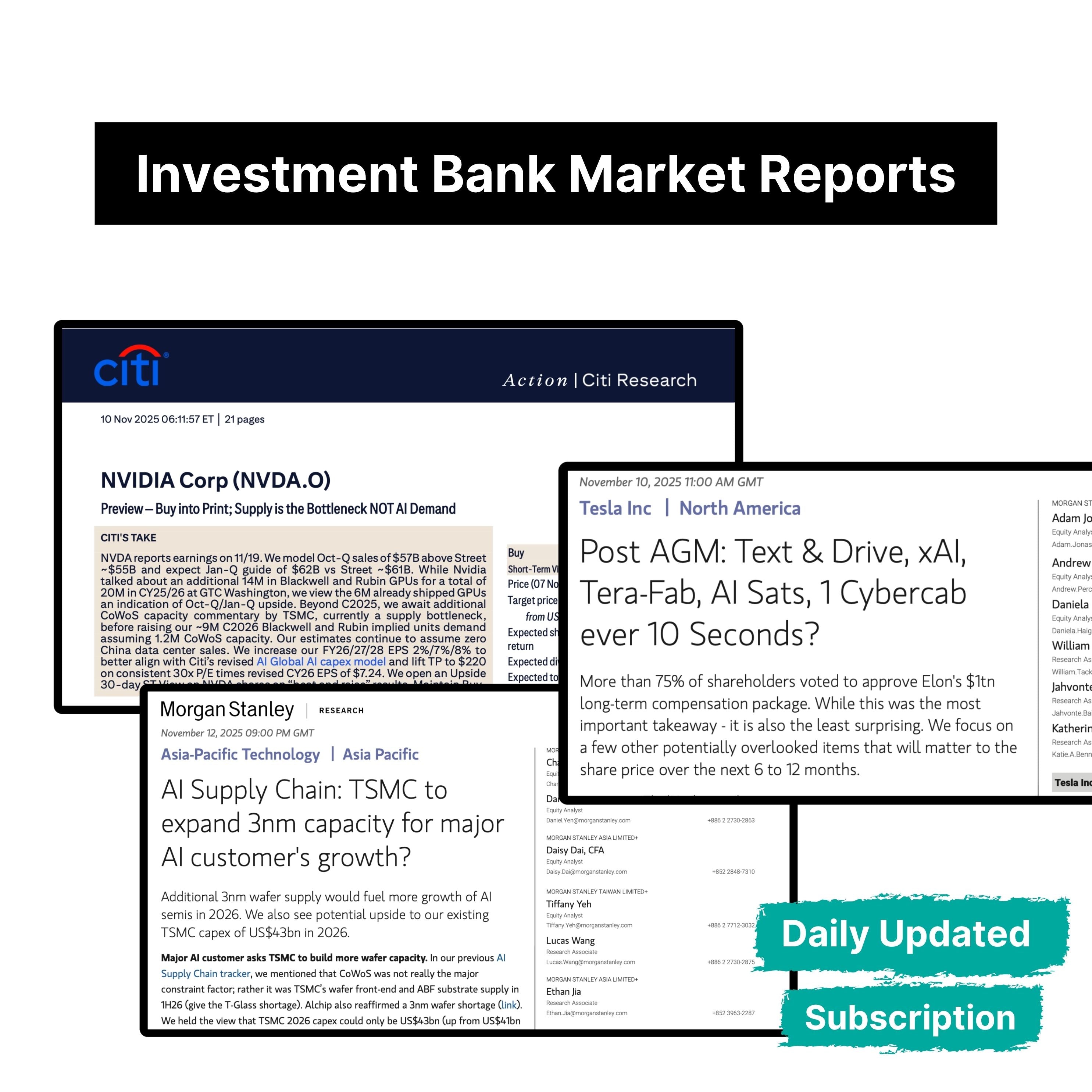 Investment Bank Reports Subscription (Daily Update)