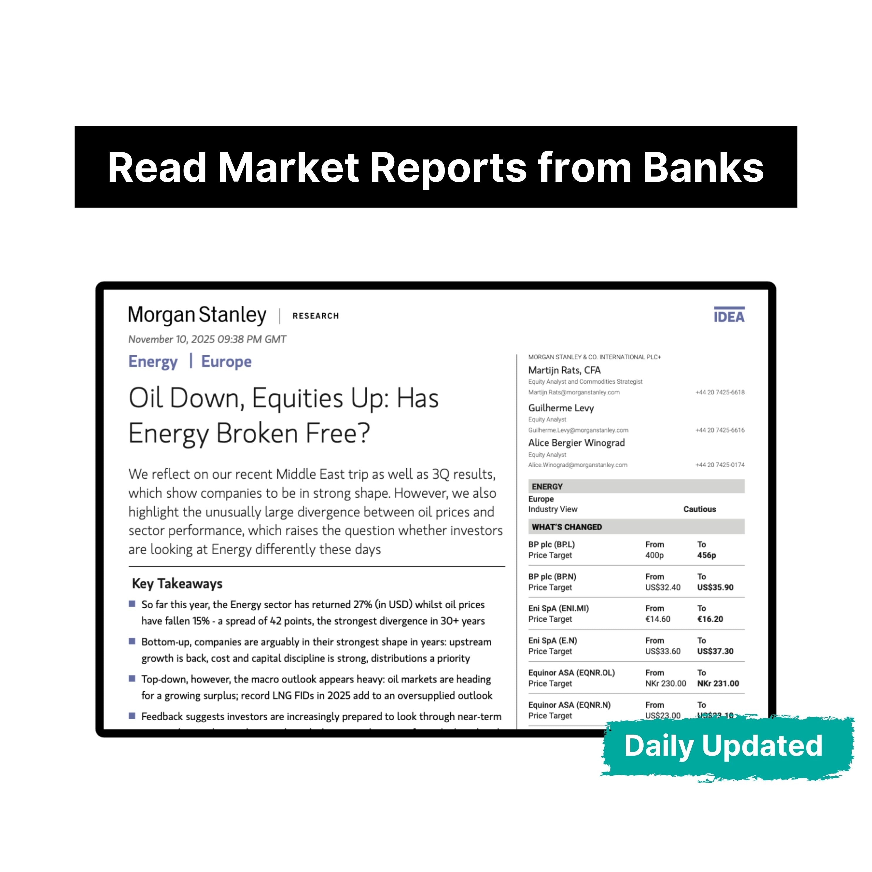 Investment Bank Reports Subscription (Daily Update)