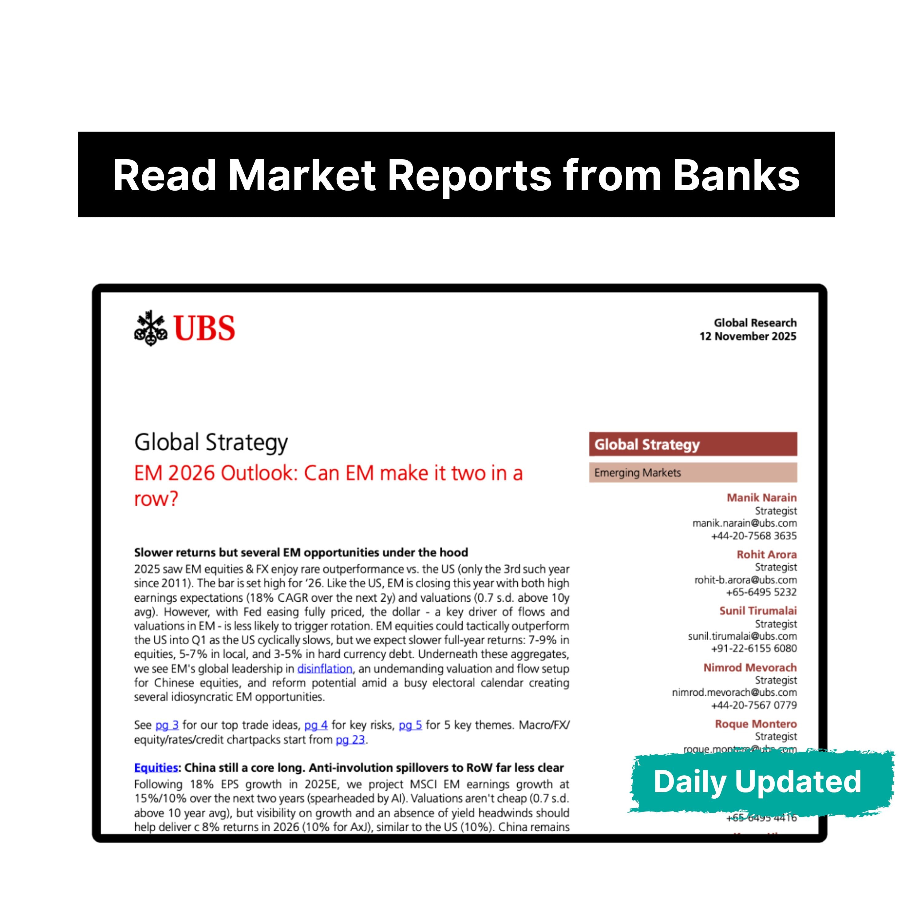 Investment Bank Reports Subscription (Daily Update)